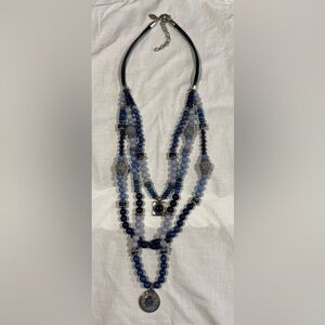 Chicos Blue/White/Silver Multi-strand Necklace - Adjustable Length
